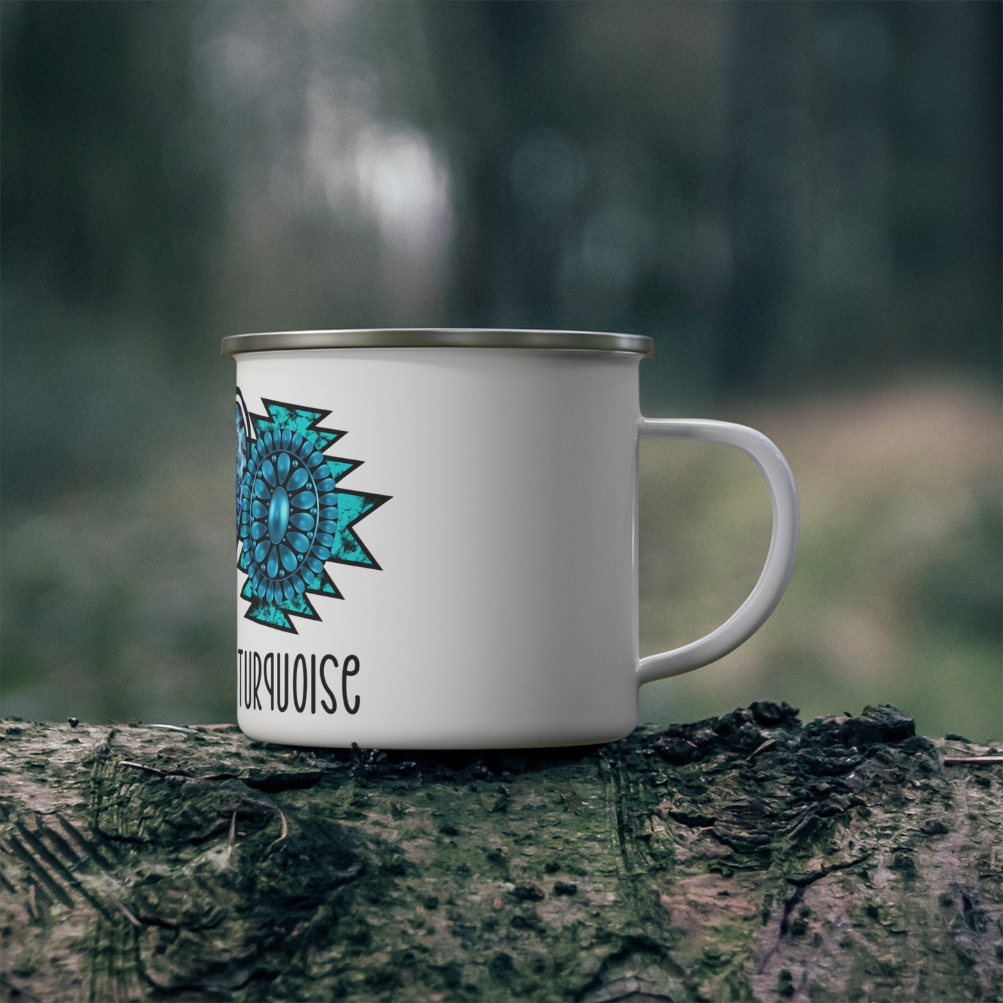Peace Love Turquoise Enamel Camping Mug - Perfect Gift for Outdoor Enthusiasts