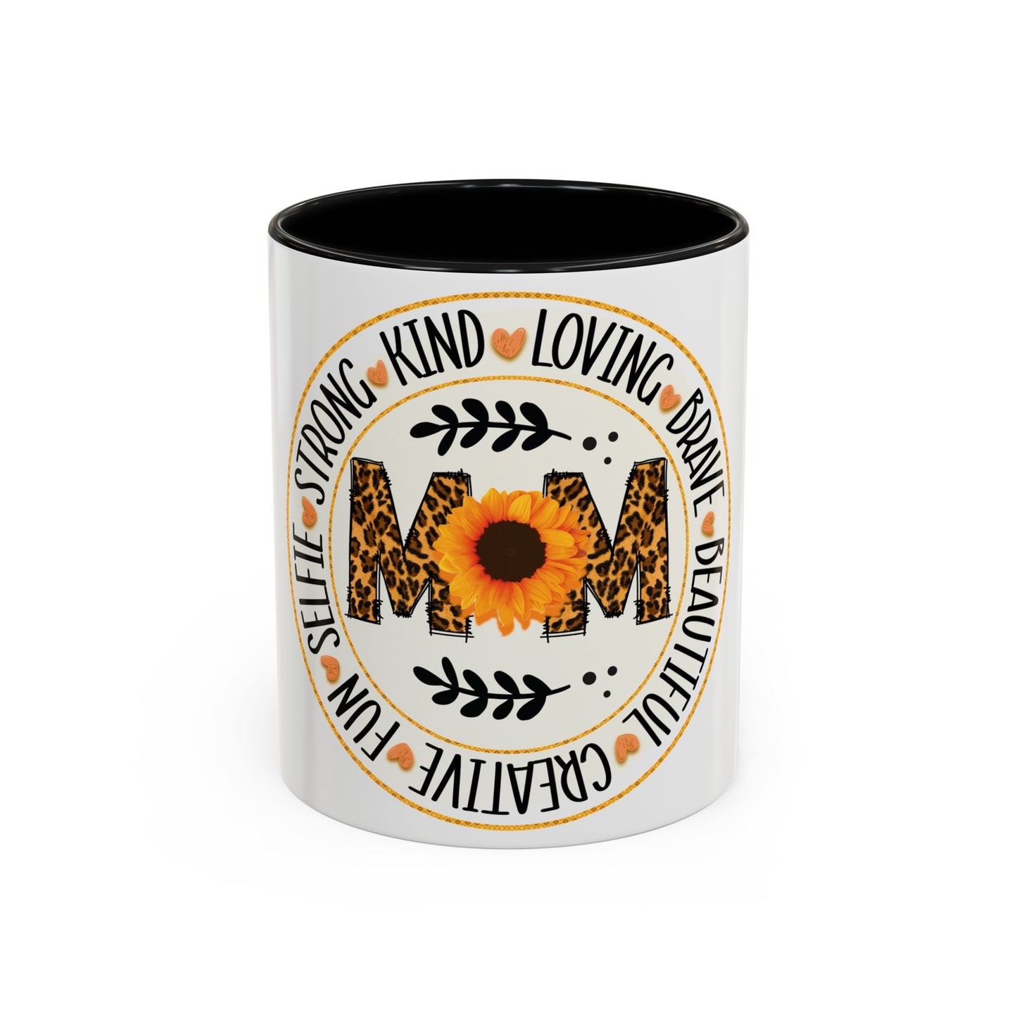 Mom Strong Coffee Mug - Leopard Print & Sunflower Design, 11oz