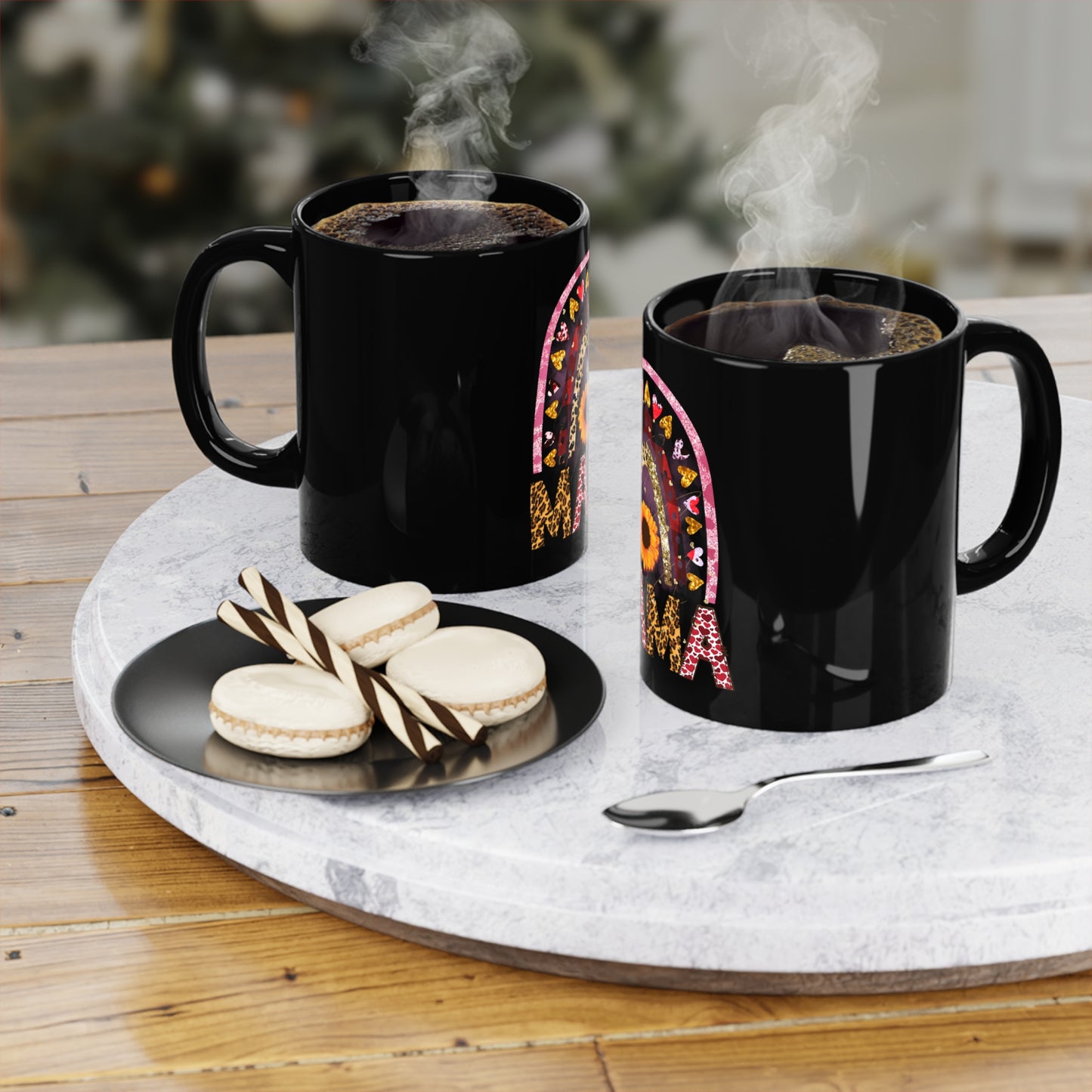 Mama Rainbow Floral Coffee Mug - 11oz Black Ceramic