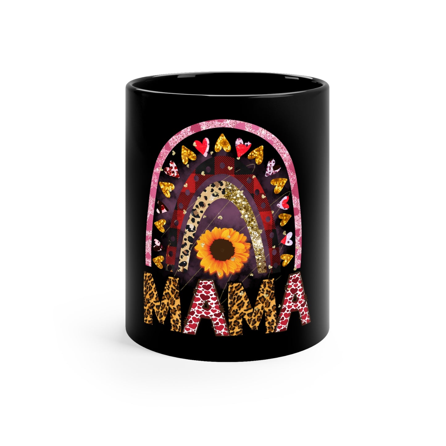 Mama Rainbow Floral Coffee Mug - 11oz Black Ceramic