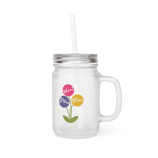 Floral Mason Jar with Straw - "Live Life in Full Bloom"