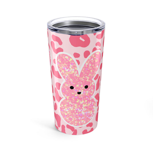 Cute Bunny Glitter Tumbler 20oz - Pink Leopard Design