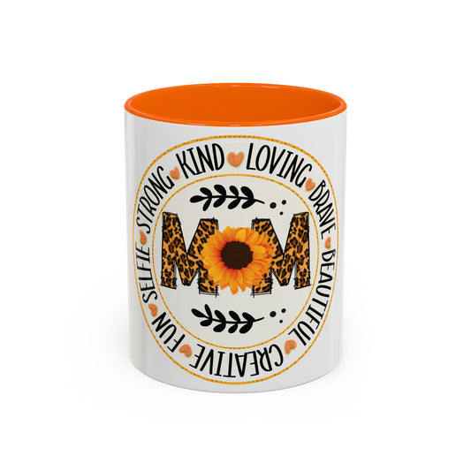 Mom Strong Coffee Mug - Leopard Print & Sunflower Design, 11oz