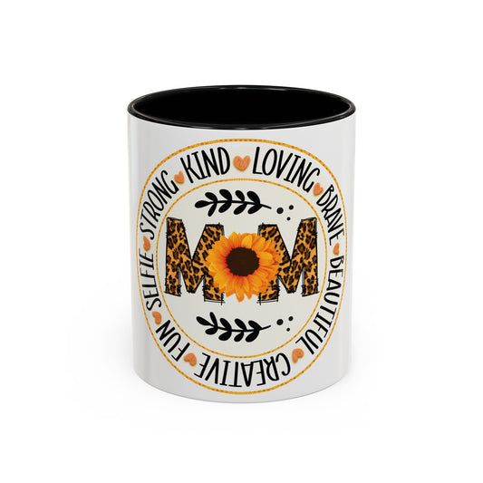 Mom Strong Coffee Mug - Leopard Print & Sunflower Design, 11oz