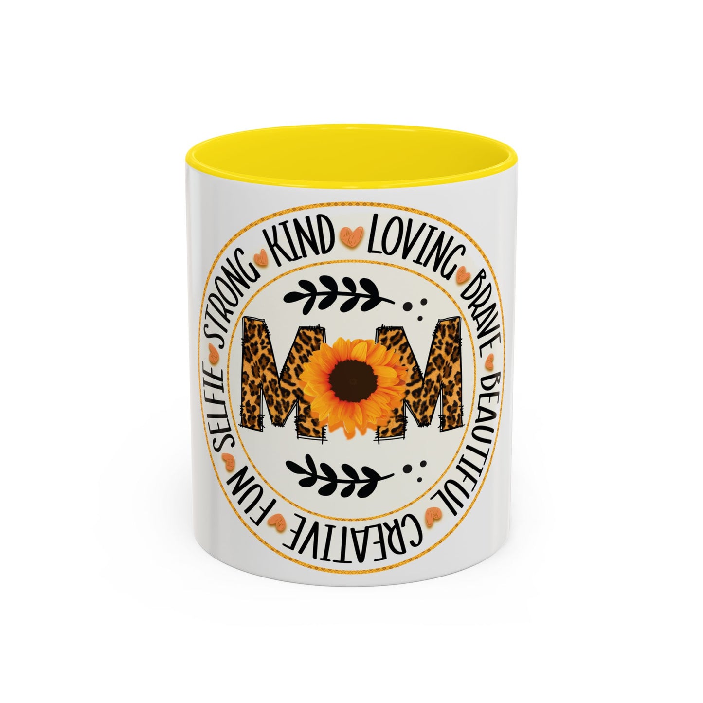 Mom Strong Coffee Mug - Leopard Print & Sunflower Design, 11oz