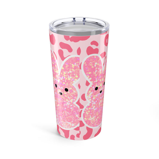 Cute Bunny Glitter Tumbler 20oz - Pink Leopard Design